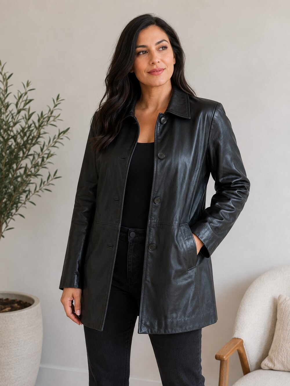 Danier Canada Women's Vintage 1990's Genuine Leather Trench Coat.